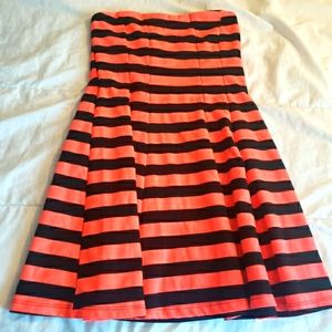 Strapless Dress Stripe Black Neon Orange